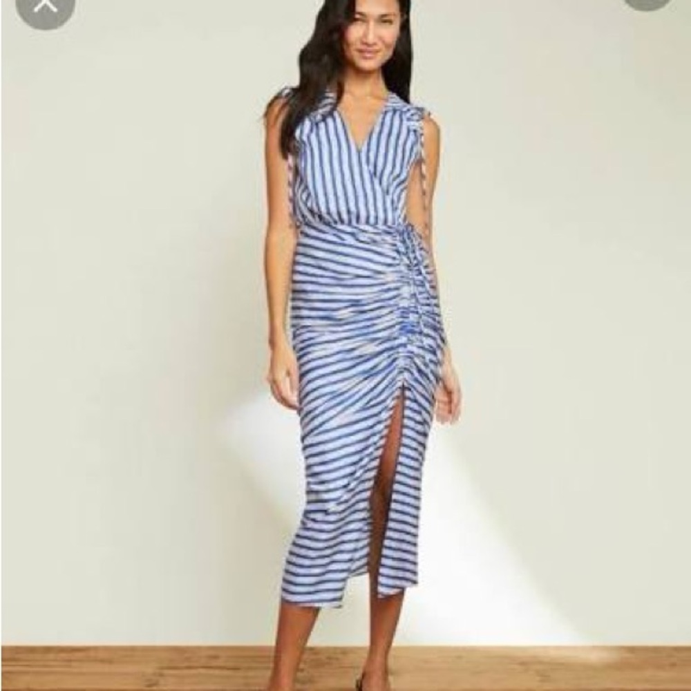 Veronica Beard Teagan Stripe ruched midi dress, size 4